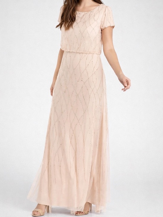 Adrianna Papell Dresses & Skirts - 🆕✨ Adrianna Papell Blush Beaded Mesh Gown Maxi Dress Size 8 Sequin Nude Pink